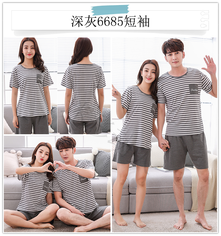 Couple sọc đồ ngủ nam đồ ngủ của phụ nữ mùa hè cotton ngắn tay quần short dễ thương cartoon girl dịch vụ nhà phù hợp với những bộ jumpsuit đẹp nhất