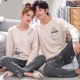 Bộ đồ ngủ mùa xuân và mùa thu đôi của phụ nữ cotton dài tay mùa đông nam có thể mặc phim hoạt hình cotton phục vụ tại nhà phiên bản Hàn Quốc