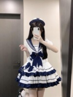2024 Summer Sweet College Style Lolita Skirt Waist Puff Short Skirt Contrast Color Splicing Design