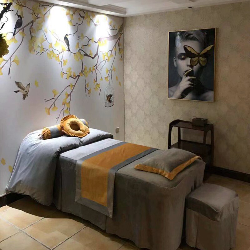 Day Style Light Lavish Beauty Bed Cover Four Sets Superior Grey Minimalist About Chinese Beauty Salon Beauty Bed Grey Massage Bed