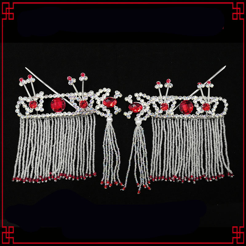 Drama head face opera head face Peking opera head face Tsing Yi Hua Dan head face headdress colorful wood drill temple curtain ear digging