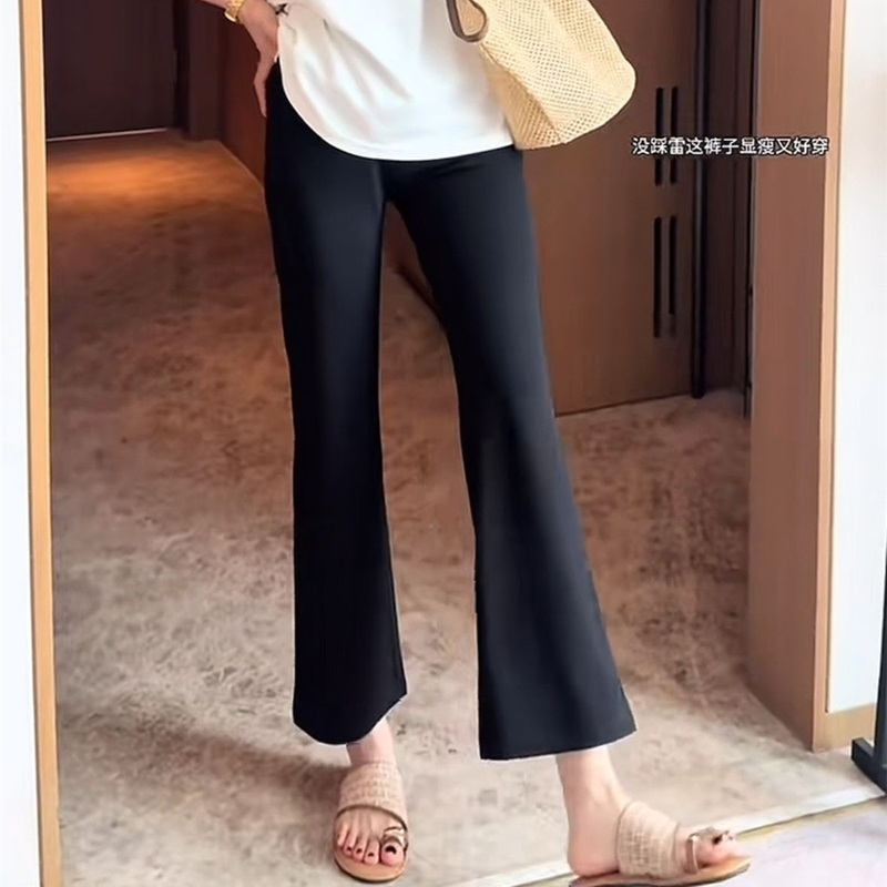 [3 Different Lengths Available] Black Cropped Flared Casual Pants for Women, Summer Thin Style, Slimming Bell-Bottom Pants, Women's Long Pants