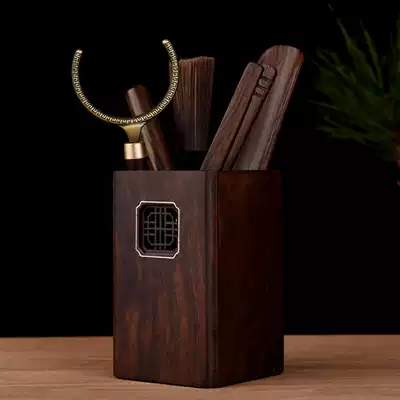 Ebony tea art six gentlemen set tea set tea accessories household tea ceremony combination solid wood tea tube tweezers kung fu tea set