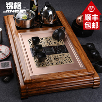 Brocade Flowers Pear Solid Wood Tea Tray Home Integrated Electric Tea Stove Whole Set of Boiling Water Tea Table Special Large Drainage Type Tea Sea