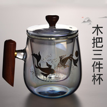 Jinge Huan Colorful Gold And Silver Burning Glass Cups Tea Water Separation Filter Flower Tea Cup Brief Office Special with cover water glass