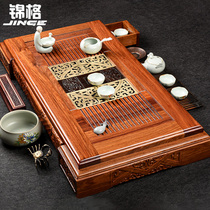 Jinge Home Special Solid Wood Tea Pongfu Tea With Flowers Pear Wood Tea Table Water Storage Drainage Double Use Tray Tea Sea