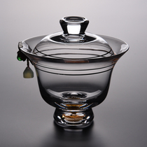 Glass cover Bowl hand-inlaid silver large thick heat-resistant teacup hand cup tea cup tea bowl three cups hanging ornaments