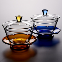 Full glass bowl thickened heat-resistant and high temperature resistant three-style Japanese Tea Cup home large tea bowl kung fu tea set