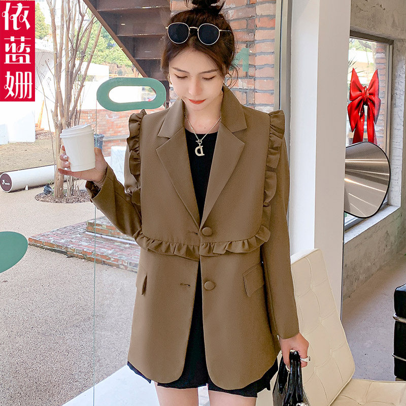 Suit jacket woman 2022 Spring and autumn new foreign style Fashion Inglém Wind Wood Ear edge High sense Little Western suit jacket