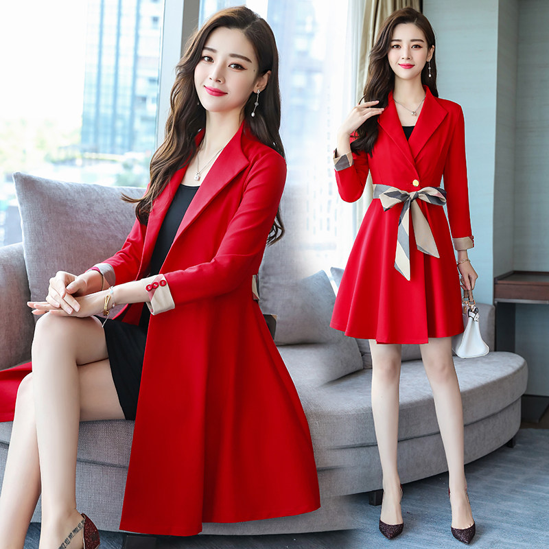 Long sleeve foreign dress Women's spring and autumn 2022 new medium long version of manicure temperament small sub windsuit skirt Portage Skirt Tide