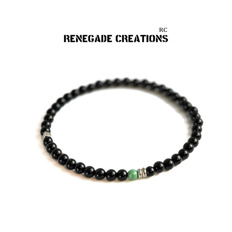 Renegade "Victor" Black Agate Turquoise Bracelet Original Design 925 Silver High-End Niche Couple Model