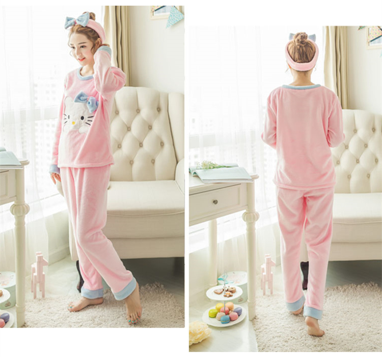 Mới cộng với nhung ấm dịch vụ gia đình mùa đông flannel đồ ngủ nữ dễ thương dày tay dài nhung san hô phù hợp với hai mảnh đầm ngủ đẹp