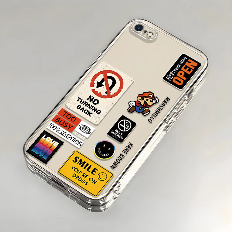 Suitable for Apple 5/6S/7/8Plus Phone Cases, New Iphonexsmax Mario Label Xr Soft Case, 17 Anti-Drop, 11Pro Full Coverage, 12/13 Cute I14P Transparent Ip15/16 Female Se