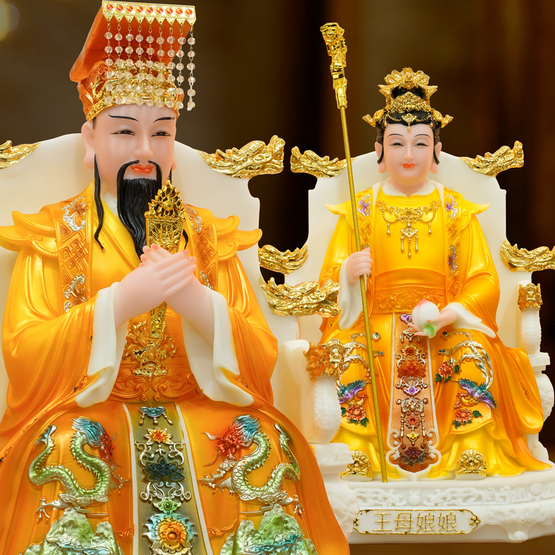 White Marble Statues of the Emperor and Empress, the Jade Emperor and the Goddess of the West, Solid Pieces for Living Room Worship