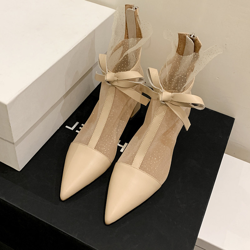 Kmeizu Fairy Boots Spring and Summer New Point Mesh Sexy Lace High Heels and Ankle Boots