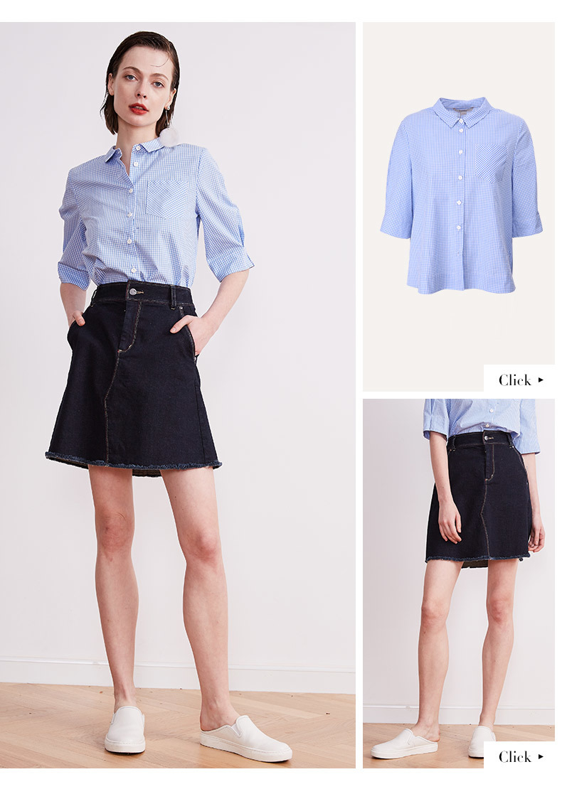 Naivee / Nawei mùa hè mới tay áo sơ mi kẻ sọc retro cotton thời trang nữ nhỏ sơ mi tươi áo sơ mi đen nữ