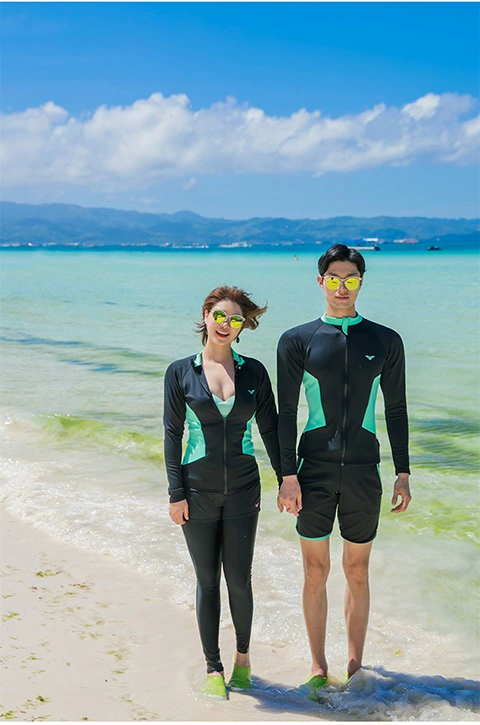 Thêm phân bón để tăng wetsuit dây kéo chia đôi nam và nữ sứa dài tay dài quần bơi chất béo chống nắng phù hợp với 	đồ đôi đi biển cặp	