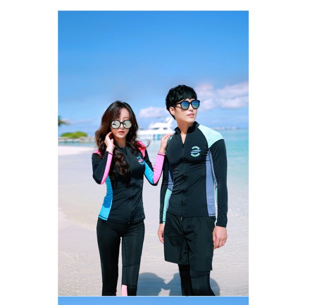 Hàn Quốc chia đôi đồ bơi lặn nam và nữ dây kéo kem chống nắng bụng mỏng và nhanh khô - Vài đồ bơi 	đồ đôi đi biển cặp	
