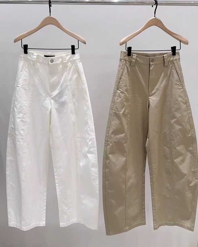 [Same Style as Qin Lan] Authentic Casual Pants 2025 Summer New Cotton Scimitar Cargo Pants Mid-Waist Mbe2Patt03