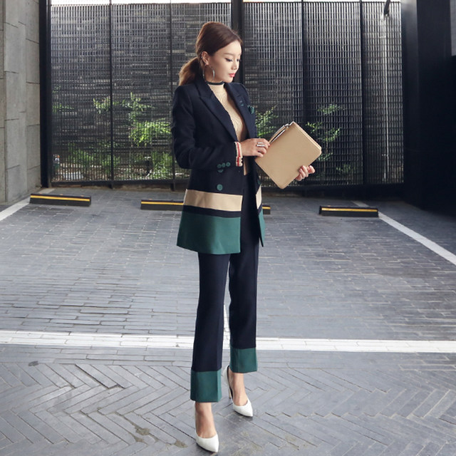 Autumn and winter women's 2019 new temperament professional wear mid-length suit jacket high waist pants Hong Kong flavor suit two-piece set