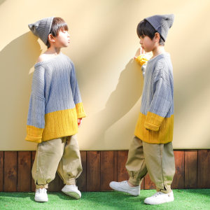 熊猫圆圆男童毛衣套头外套冬装2018新款儿童圆领毛衣针织衫韩版潮