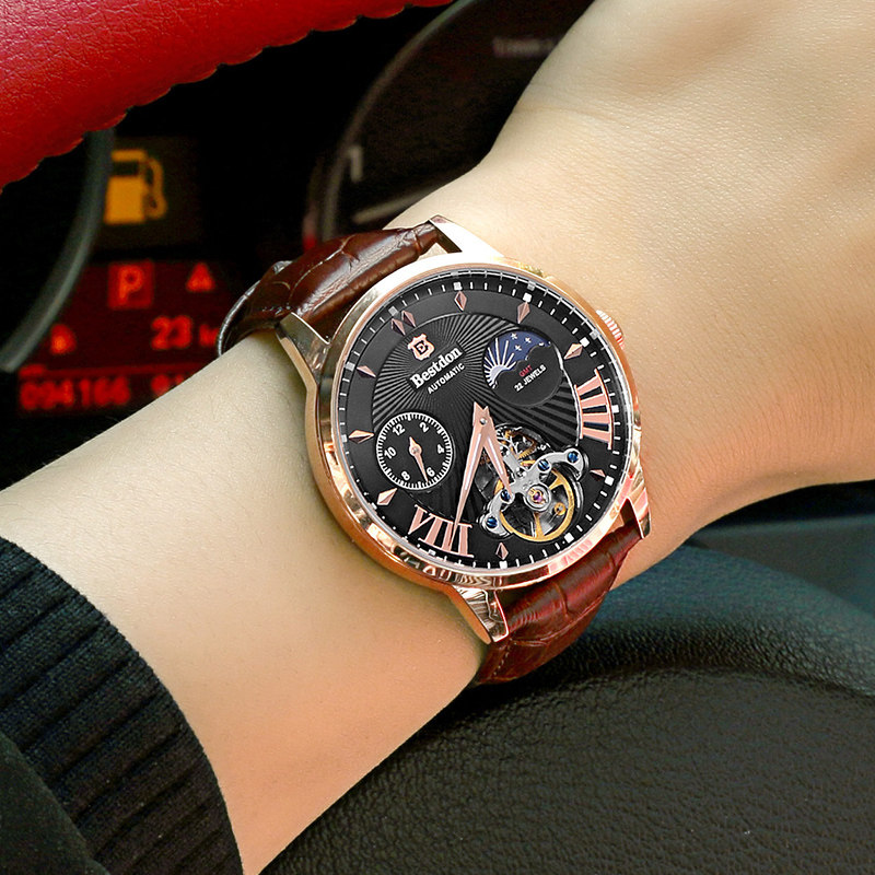 Bondon Watch Men's automatic mechanical skin band Luminous electronic Hipster Waterproof hollow out Student Sports Watch