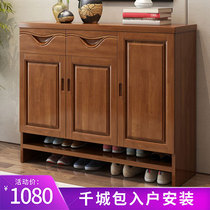 Chinese-style solid wood shoe cabinet modern simple home entrance foyer cabinet into the door into the door into the large capacity locker small apartment