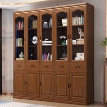 Chinese-style solid wood bookcase study room with glass door office file cabinet free combination bookshelf bookcase simple and modern