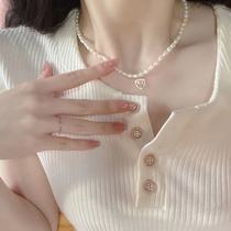 minky design cream sweetheart pearl necklace small grain exquisite heart love choker neck chain pendant