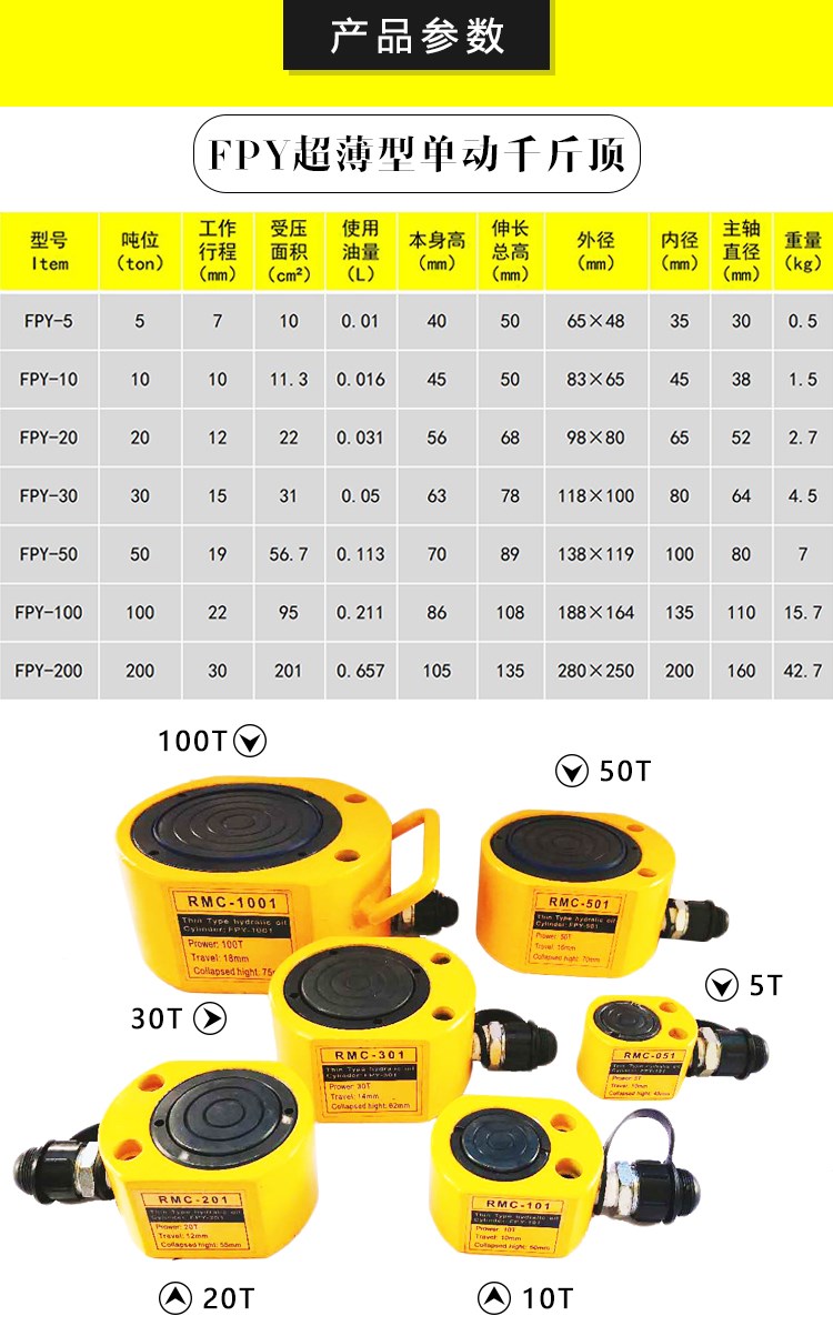 ròng rọc kéo tay mini Giắc thủy lực riêng Xylanh Giắc siêu mỏng Tách dụng cụ nâng tự động bơm thủy lực máy xúc