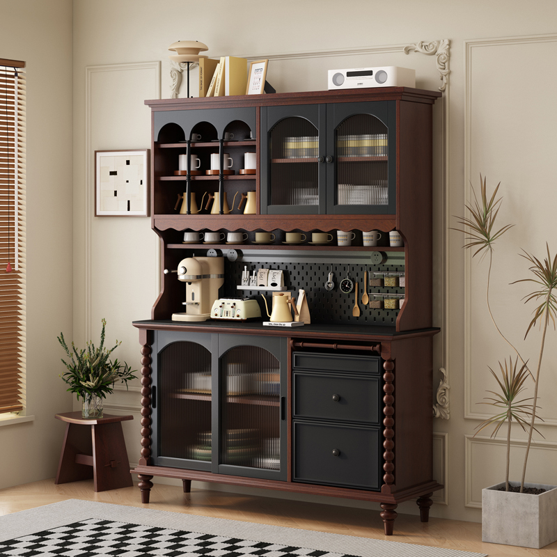 American Black Solid Wood Sideboard Wall-Mounted Integrated Storage Cabinet Restaurant Tea Cabinet Retro Coffee Cupboard Storage Cabinet American Black Solid Wood Sideboard Wall-Mounted Integrated Storage Cabinet Restaurant Tea Cabinet Retro Coffee Cupboard Storage Cabinet