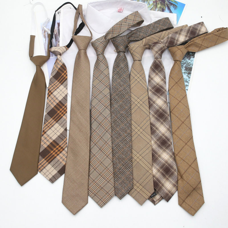 Brown, retro, khaki, coffee, apricot, no-tie, easy-to-wear, hand-tied long tie for women and men in a preppy style.