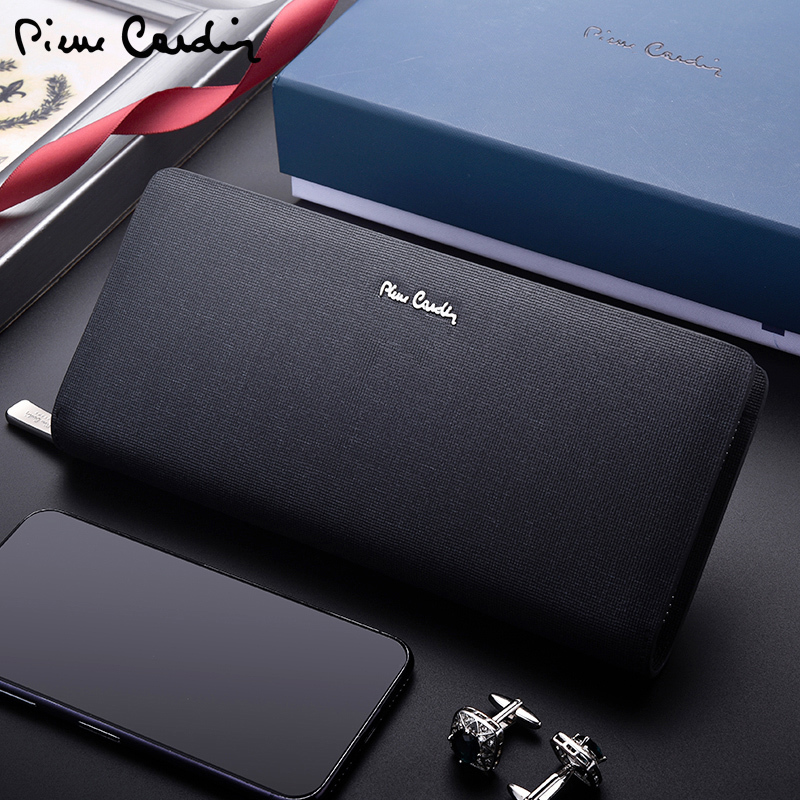 Pierre Cardin Men's Handbag 2026 New Model Genuine Leather Luxury Brand Pure Cowhide High-End Business Long Wallet Clutch Bag