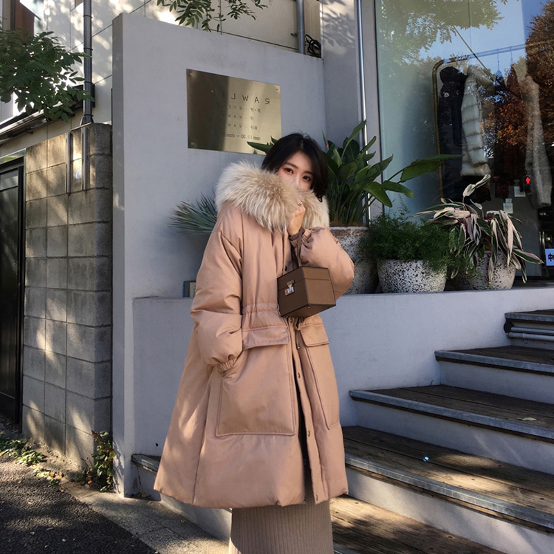 European Station 2019 New Korean version Casted Waist Fashion White Duck Suede Down the women's mid-length version short of a short burst