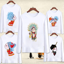 2021 autumn new t-shirt womens long-sleeved face mask Q version of Peking Opera characters round neck loose printing childrens mens and womens tops