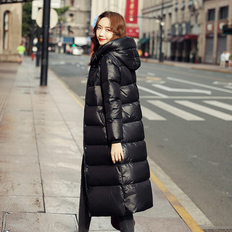 高梵2019年新款爆款亮面羽绒服女中长款过膝韩版时尚加厚冬季外套