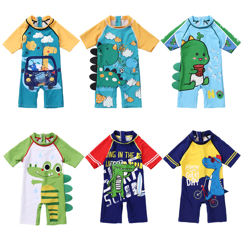 Children's swimsuit one-piece sunscreen breathable child boy baby hot spring cartoon quick dry swimsuit swim trunks set