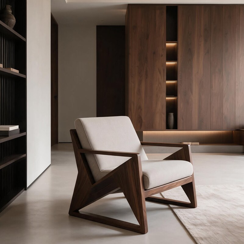 North American Black Walnut Geometric Armrest Leisure Chair Living Room Tea Room Solid Wood Single Chair Song-Style Aesthetic Single Sofa Chair North American Black Walnut Geometric Armrest Leisure Chair Living Room Tea Room Solid Wood Single Chair Song-Style Aesthetic Single Sofa Chair