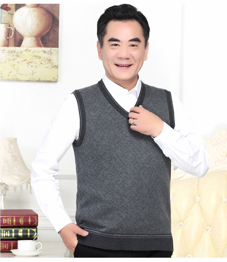 New trung niên áo len nam mùa thu và mùa đông V-Cổ vest không tay áo len vest vai kéo cha knit vest