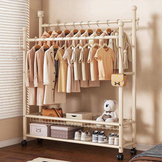 Floor-Standing Coat Rack for Bedroom, Home Use Clothes Rack, Movable Indoor Clothes Drying Rack, Thickened Simple Clothes Hanger, Storage Rack