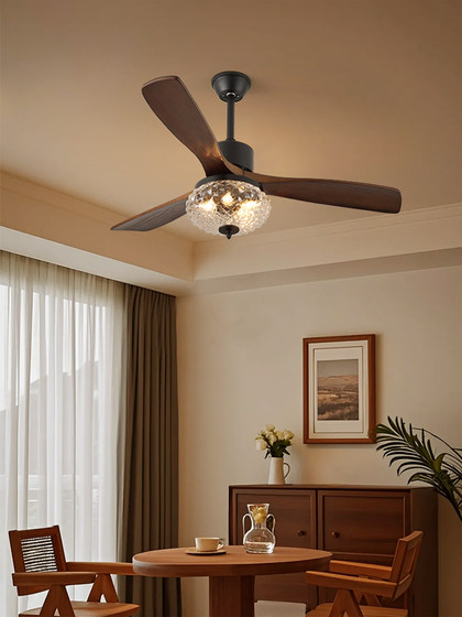 Vintage Walnut Wood Ceiling Fan Light for Dining Room, Silent, American Style, Home Use, 2025 New Model Electric Fan Light