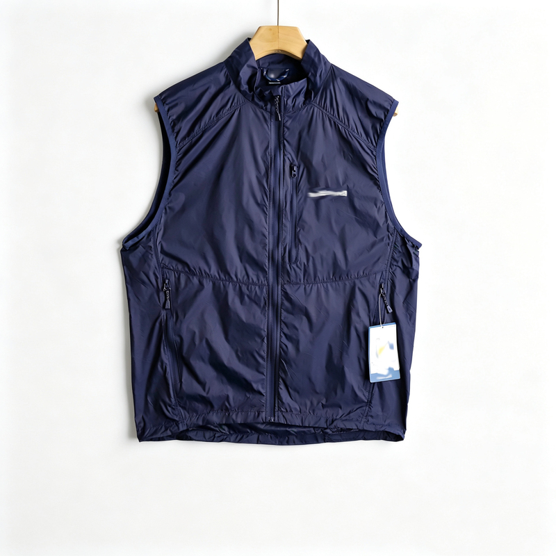 European and American Original Outdoor Lightweight Windproof Vest for Men, Stand-Up Collar, Sleeveless, Breathable Sports Vest, Casual and Versatile Style
