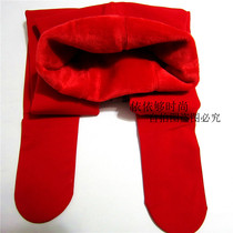 Autumn and winter big red wedding plus velvet thick leggings Large size one-piece warm pants cotton pants step foot tights female
