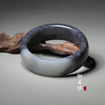 Yushifang Xinjiang Hetian Jade seed material blue and white black and white bracelet 59-60mm100 71g not bargaining for sale