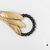 Yushifang Xinjiang Hetian Jade seed material blue and white ink Jade black mutton 24k wrong gold 10 * 9mm old bracelet bracelet