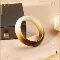 Yushifang Xinjiang natural Hetian Jade and late Mountain material brown sugar thick Loach back hand bracelet 58-59mm on sale