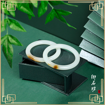 Yushifang Xinjiang natural Hetian Jade and white jade mountain material brown sugar thin round bar bracelet 56-58mm on sale