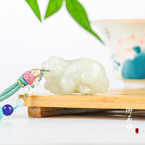 Yushifang Xinjiang Hetian Jade White Jade seed material natural sprinkling gold leather lucky beast pendant on sale