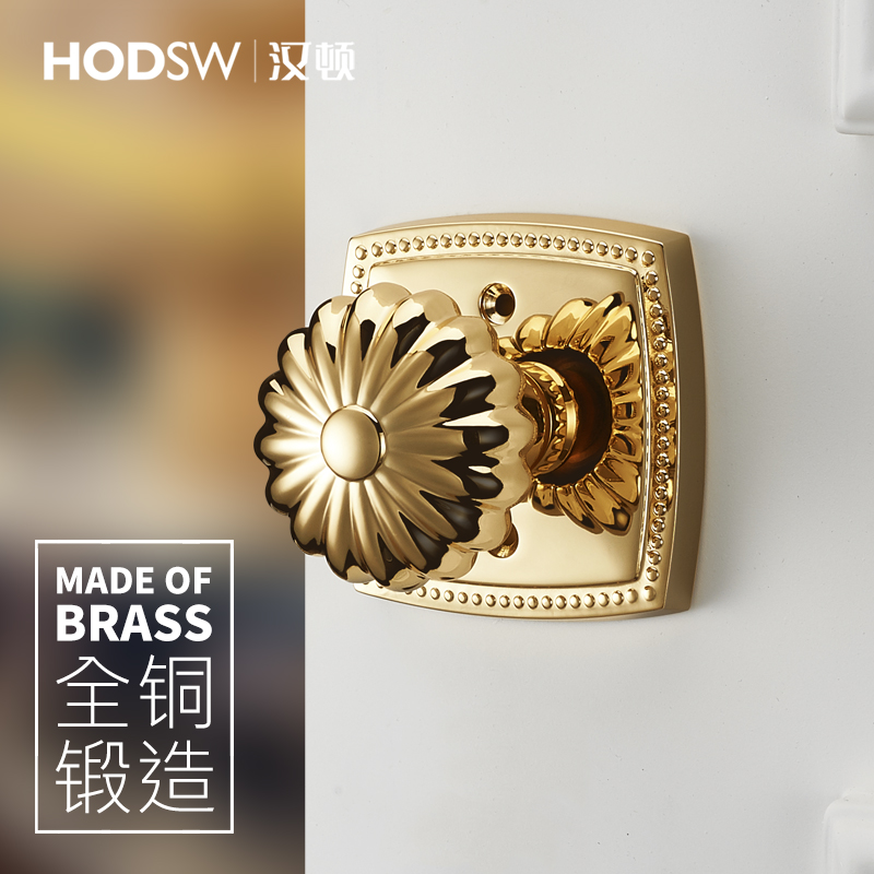 Hanton Full Copper Method Style American Retro Gold Light Lavish Indoor Pumpkin Ball Lock Makeup Room Bathroom Door Lock Universal