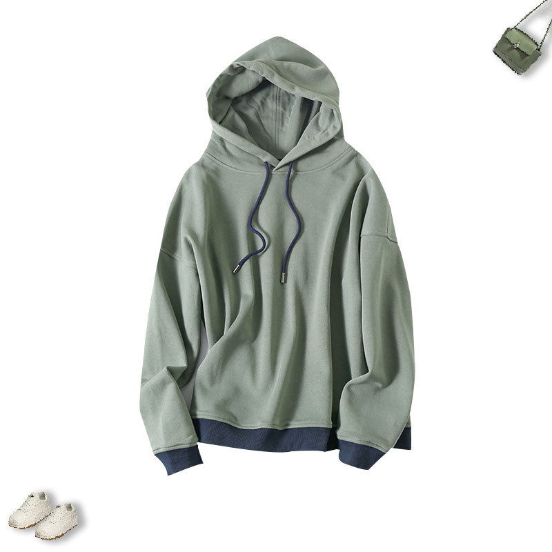 Sage Green Slim-Fit Sweatshirt for Women, Stylish Color-Blocking, Full Cotton Terry Fabric, Long-Sleeve, Loose Fit, Casual Versatile Hooded Top Sage Green Slim-Fit Sweatshirt for Women, Stylish Color-Blocking, Full Cotton Terry Fabric, Long-Sleeve, Loose Fit, Casual Versatile Hooded Top